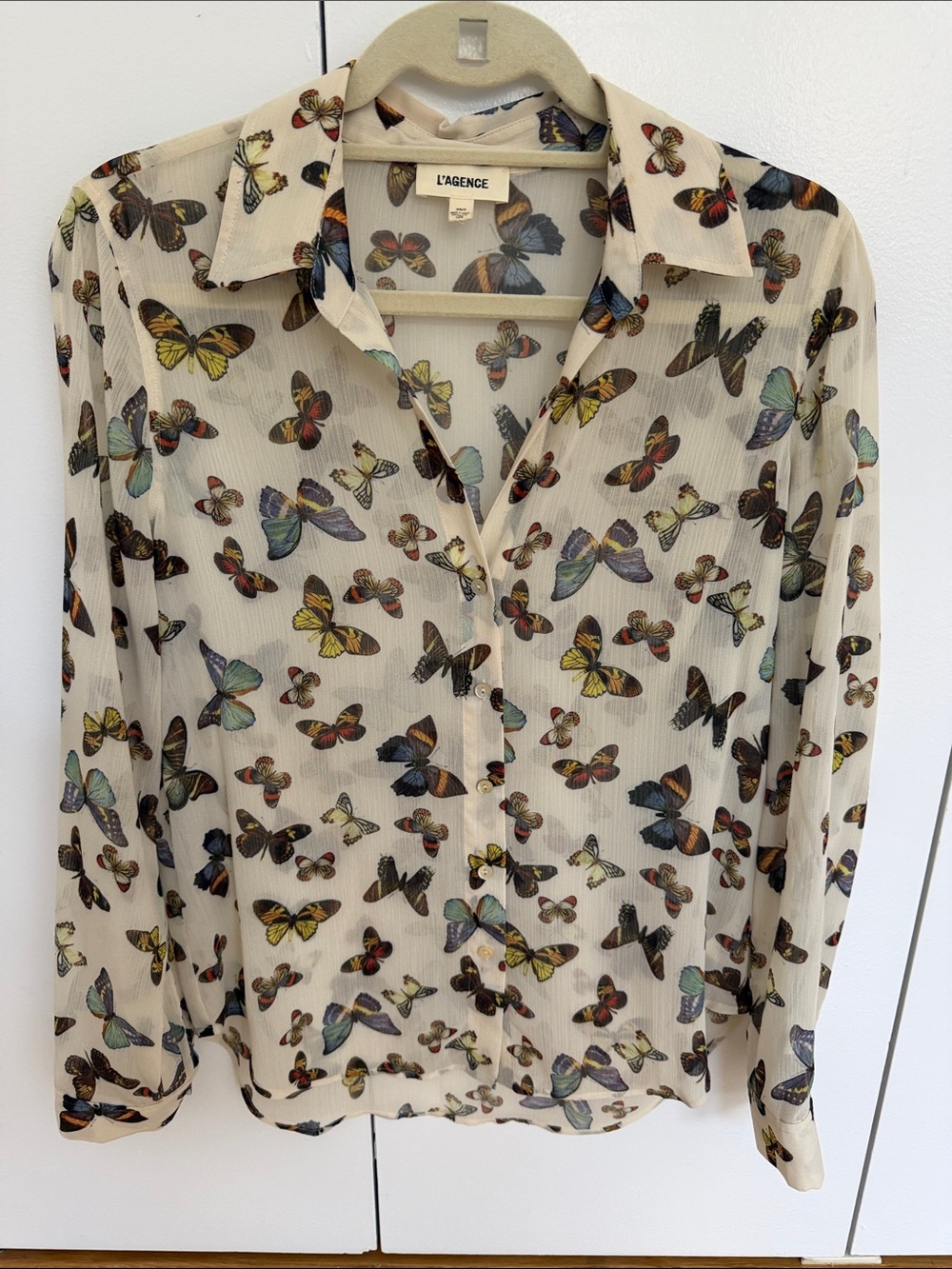 L'Agence Women's Laurent Cream Butterfly Print Button-Up Shirt - XS